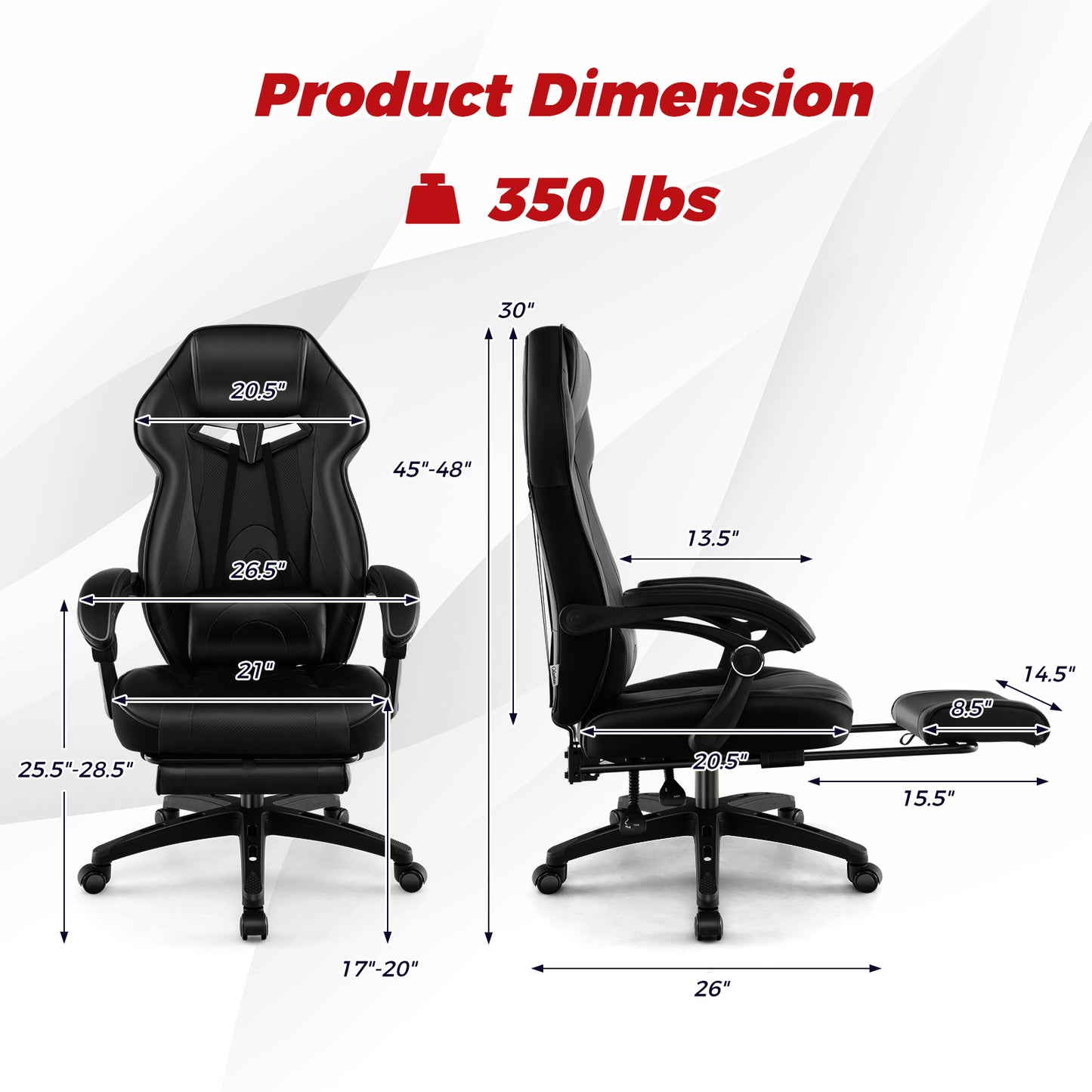 Gaming Chair with Footrest and Adjustable Lumbar Support