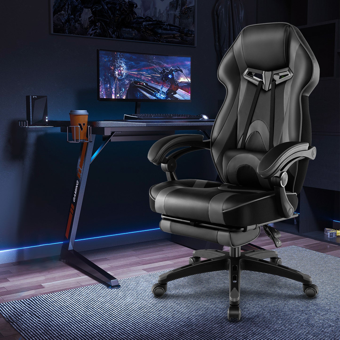 Gaming Chair with Footrest and Adjustable Lumbar Support