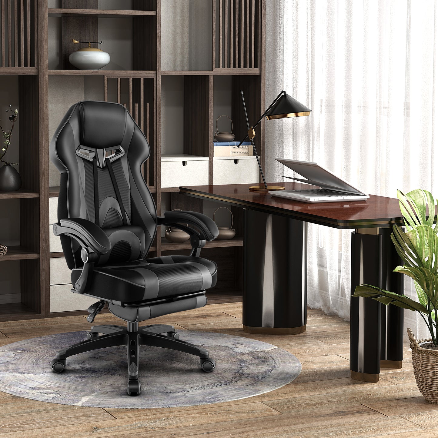 Gaming Chair with Footrest and Adjustable Lumbar Support