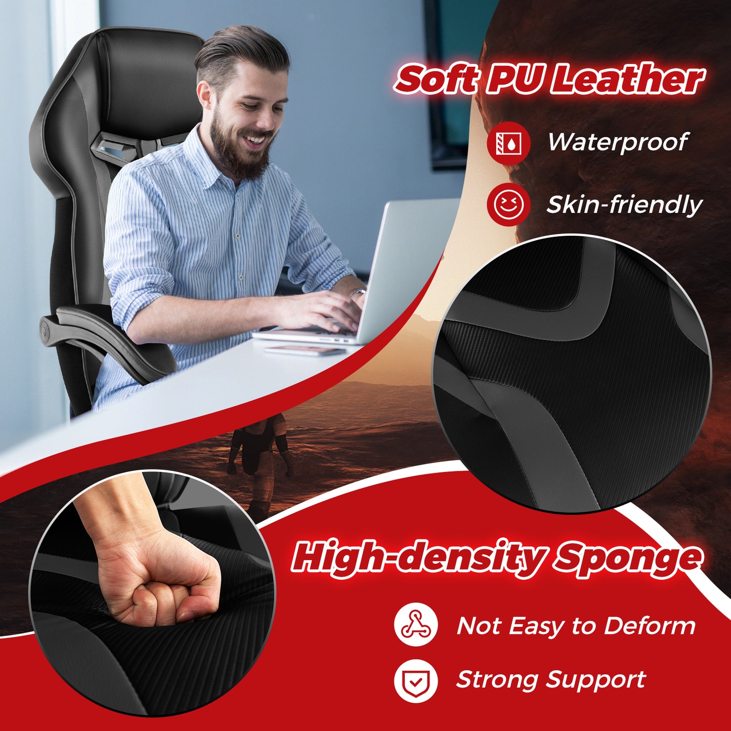 Gaming Chair with Footrest and Adjustable Lumbar Support