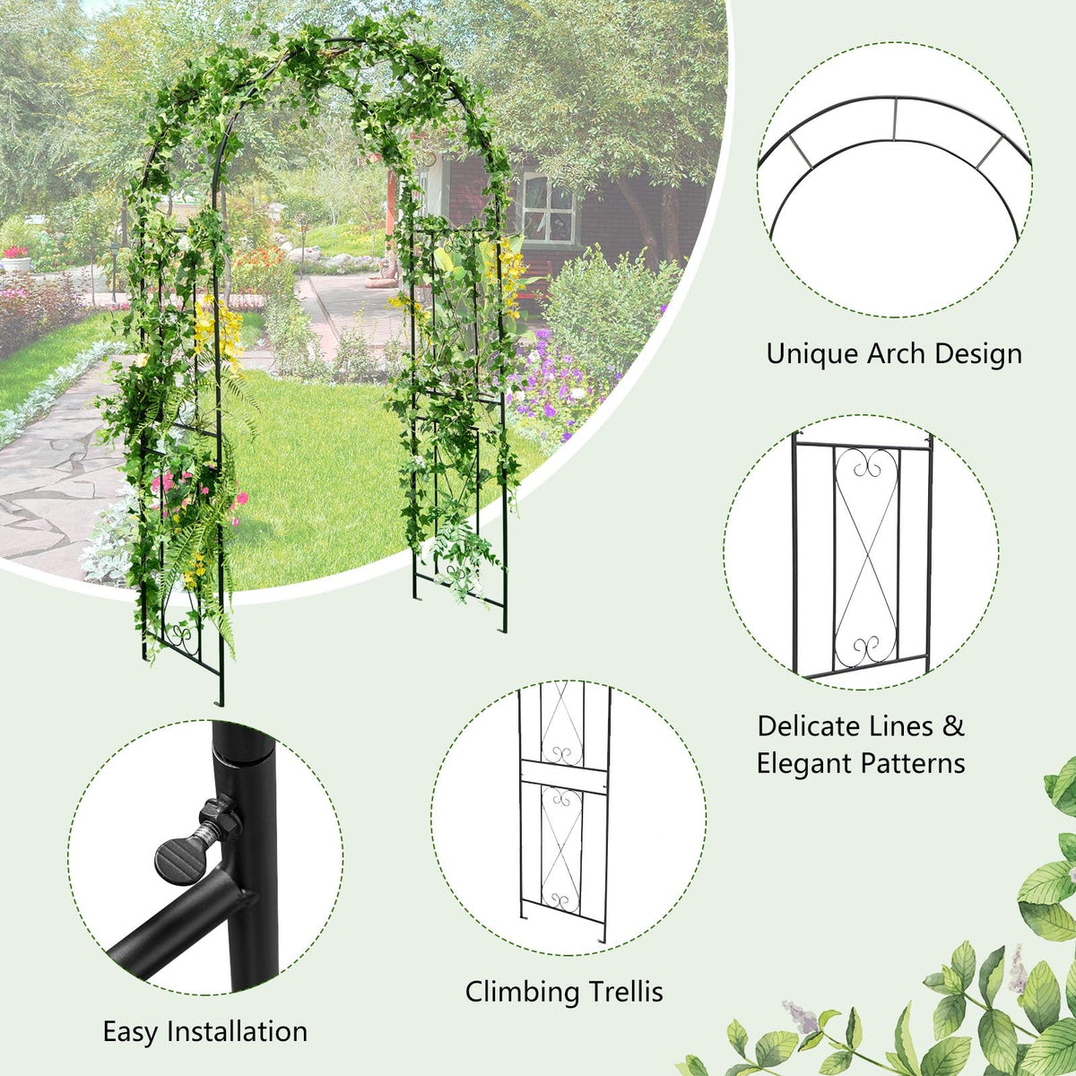 Garden Arch Arbor Trellis Patio Plant Stand Rack Archway-Black