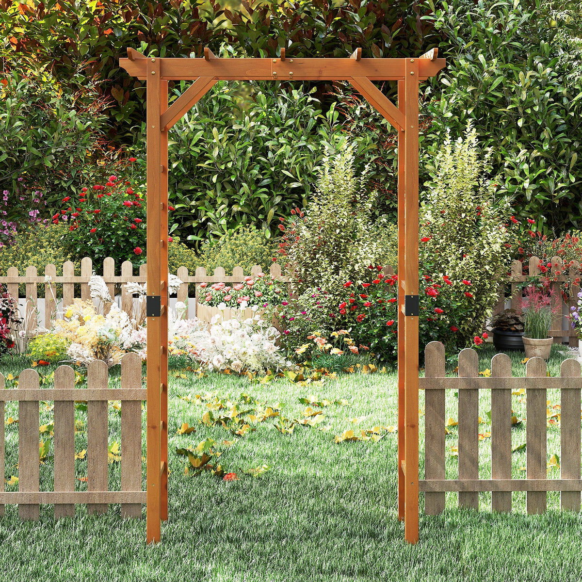 7/7.5 Feet Garden Arch Wooden Arbor Outdoor Wood Trellis for Climbing Plants