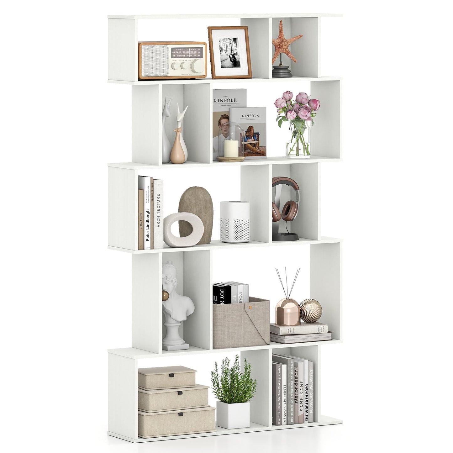 Geometric Bookshelf 5-Tier Bookcase with Open Shelves and Closed-back Cubes