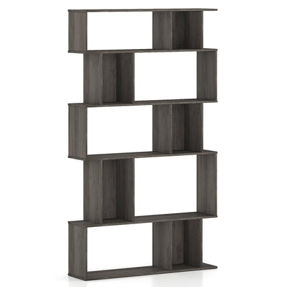 Geometric Bookshelf Set of 2 5-Tier Bookcase with Open Shelves and Closed-back Cubes