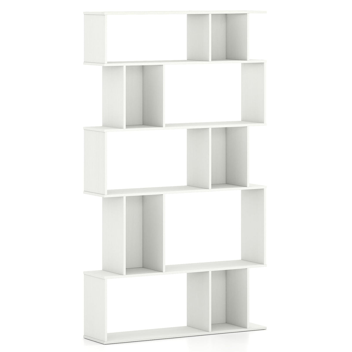 Geometric Bookshelf Set of 2 5-Tier Bookcase with Open Shelves and Closed-back Cubes