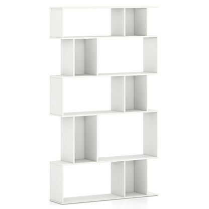 Geometric Bookshelf Set of 2 5-Tier Bookcase with Open Shelves and Closed-back Cubes