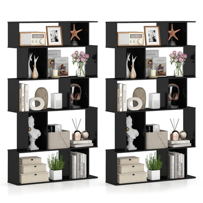 Geometric Bookshelf Set of 2 5-Tier Bookcase with Open Shelves and Closed-back Cubes