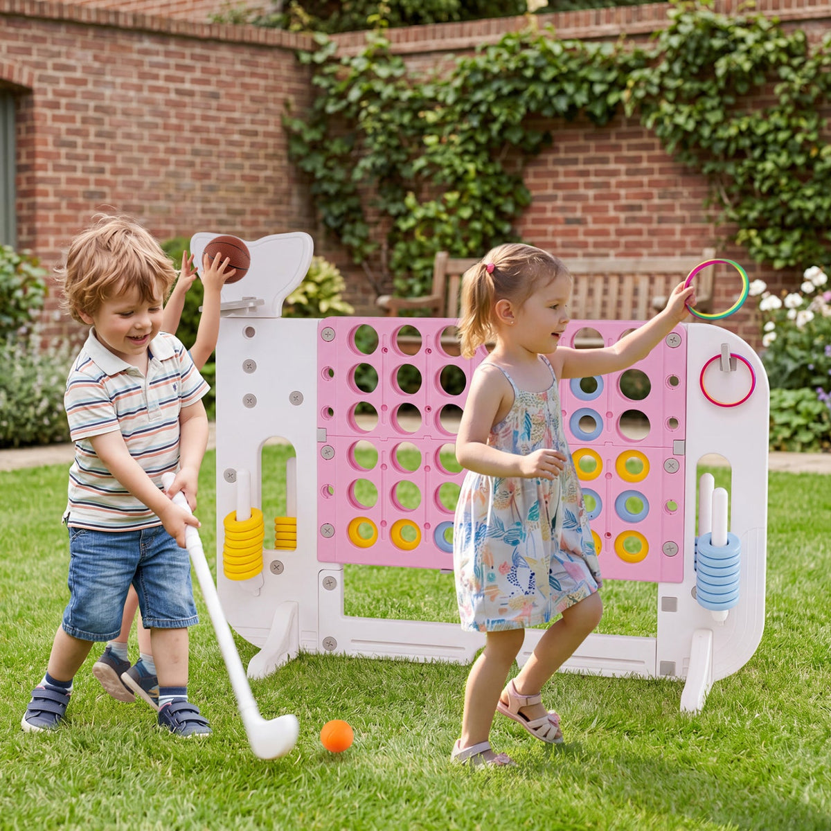 Giant 4-in-a-Row Game Set with Ring Toss and Basketball