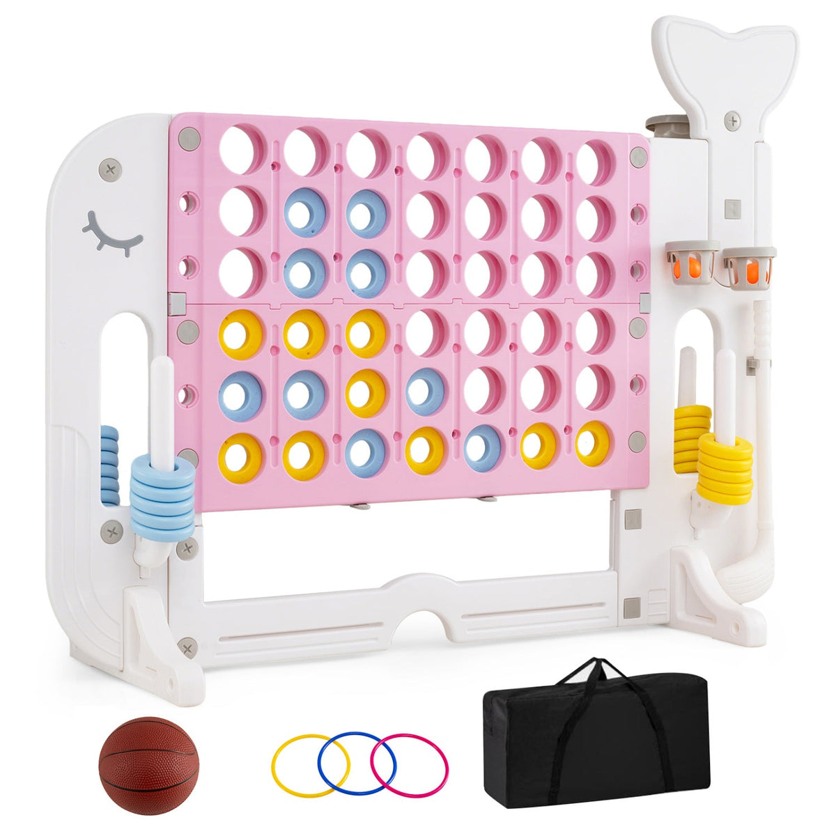 Giant 4-in-a-Row Game Set with Ring Toss and Basketball