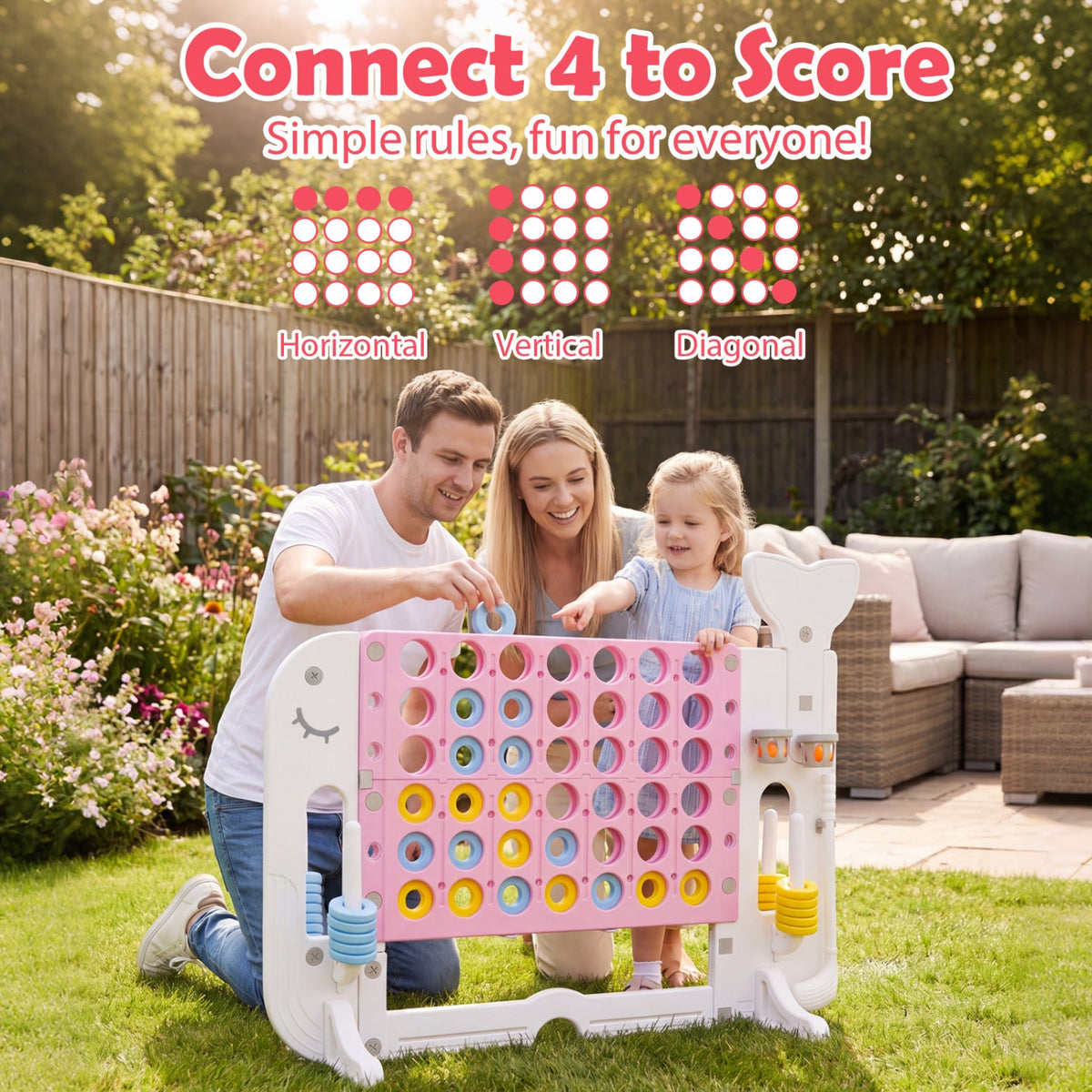 Giant 4-in-a-Row Game Set with Ring Toss and Basketball