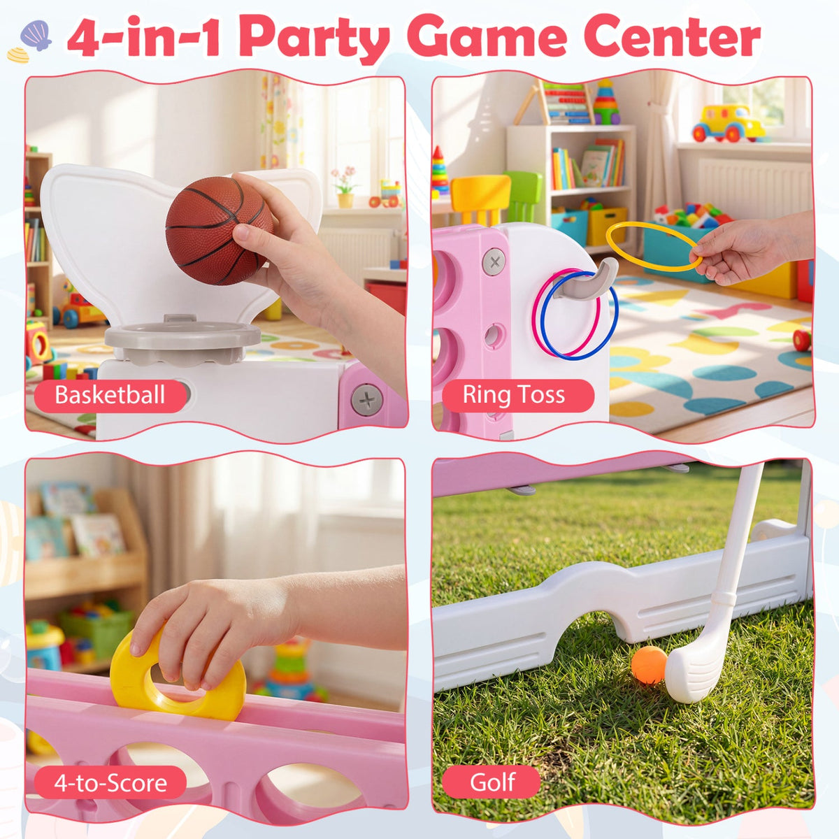 Giant 4-in-a-Row Game Set with Ring Toss and Basketball