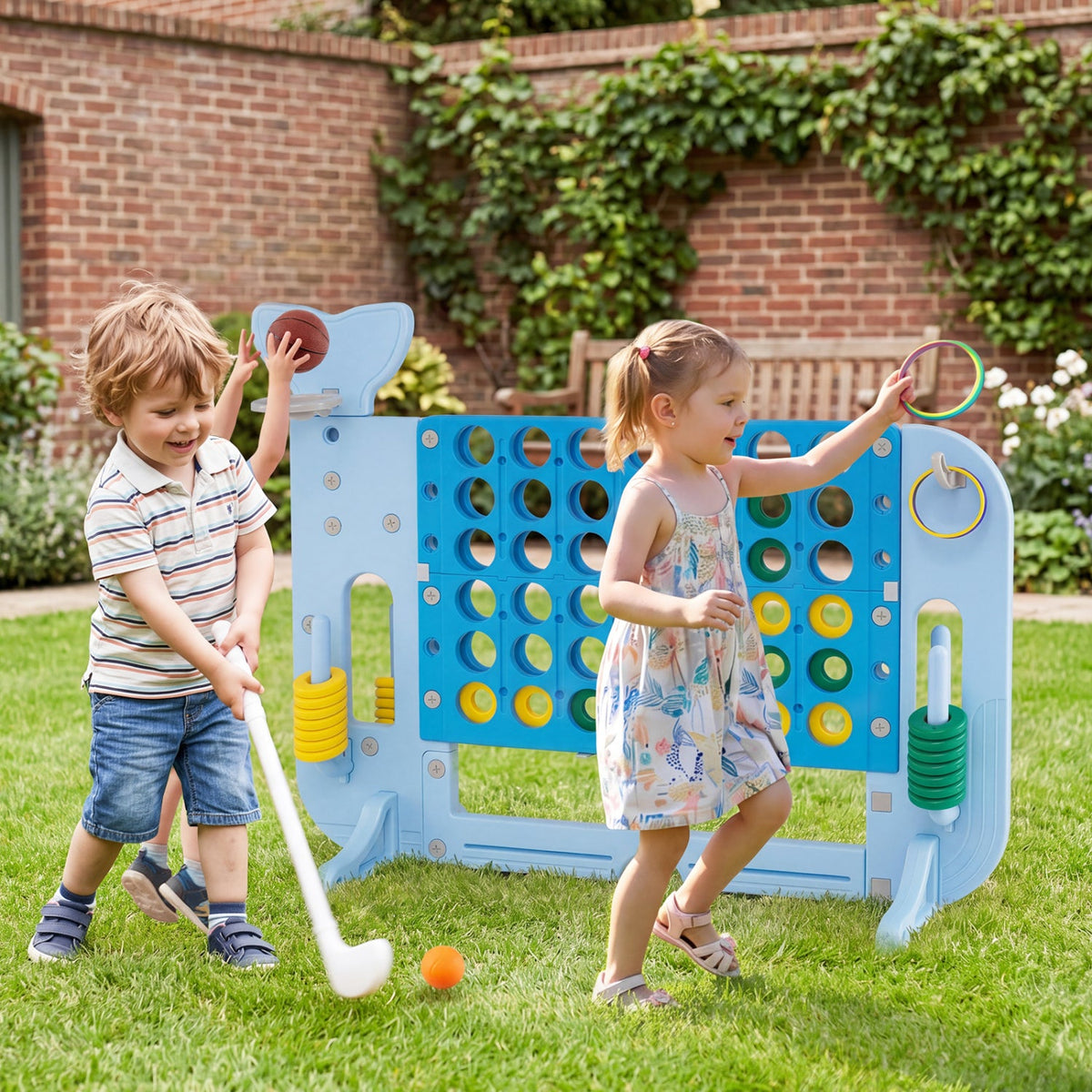 Giant 4-in-a-Row Game Set with Ring Toss and Basketball