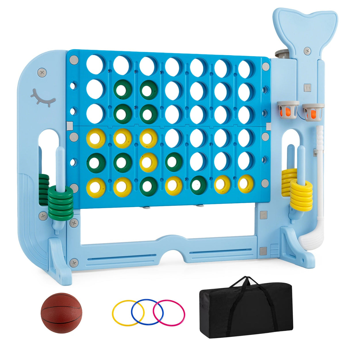 Giant 4-in-a-Row Game Set with Ring Toss and Basketball