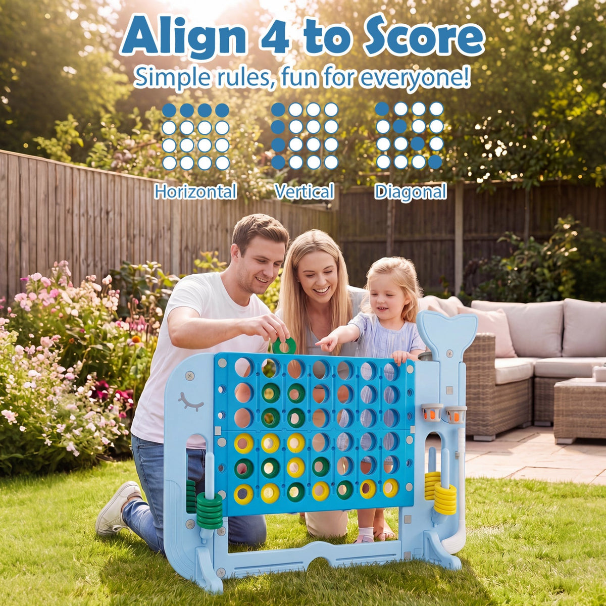 Giant 4-in-a-Row Game Set with Ring Toss and Basketball