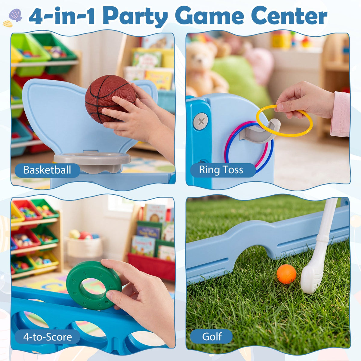 Giant 4-in-a-Row Game Set with Ring Toss and Basketball