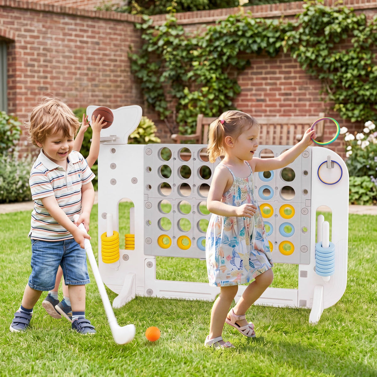 Giant 4-in-a-Row Game Set with Ring Toss and Basketball