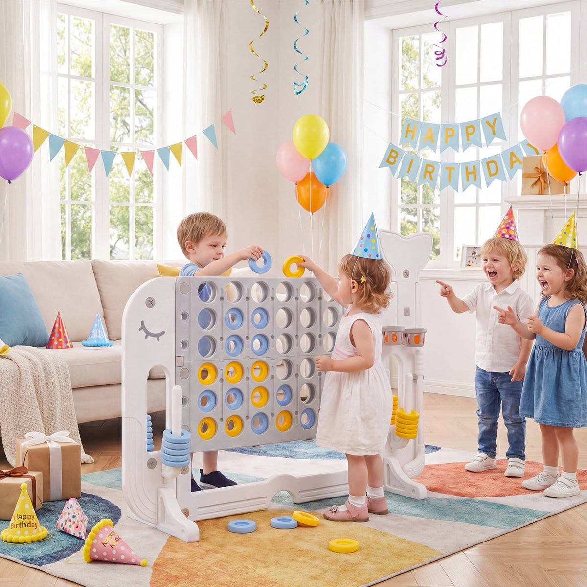 Giant 4-in-a-Row Game Set with Ring Toss and Basketball