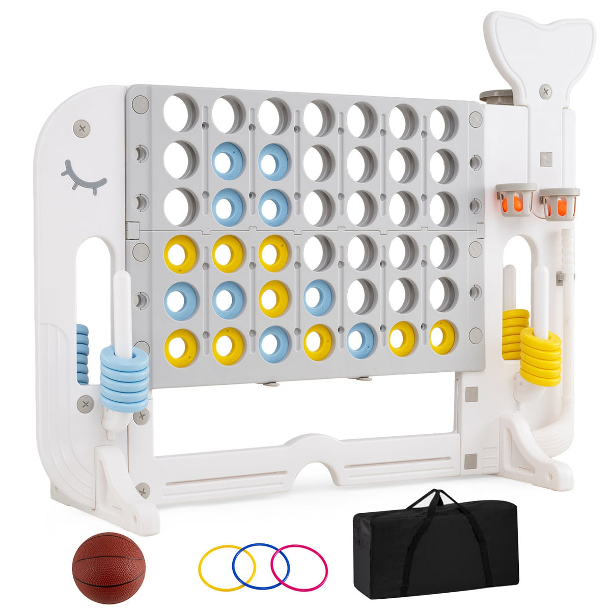 Giant 4-in-a-Row Game Set with Ring Toss and Basketball