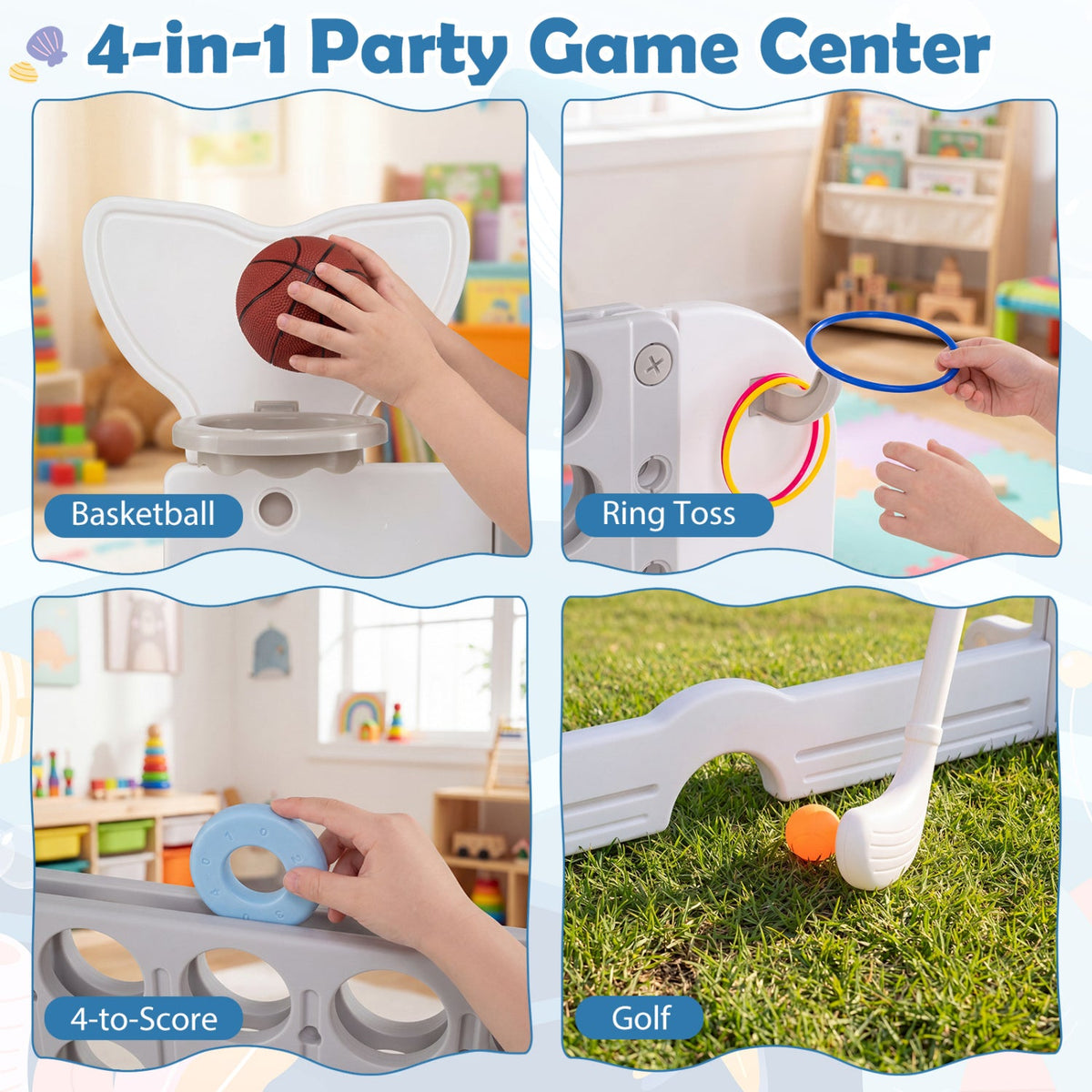 Giant 4-in-a-Row Game Set with Ring Toss and Basketball