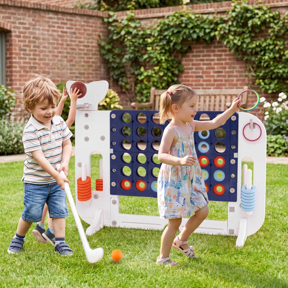 Giant 4-in-a-Row Game Set with Ring Toss and Basketball