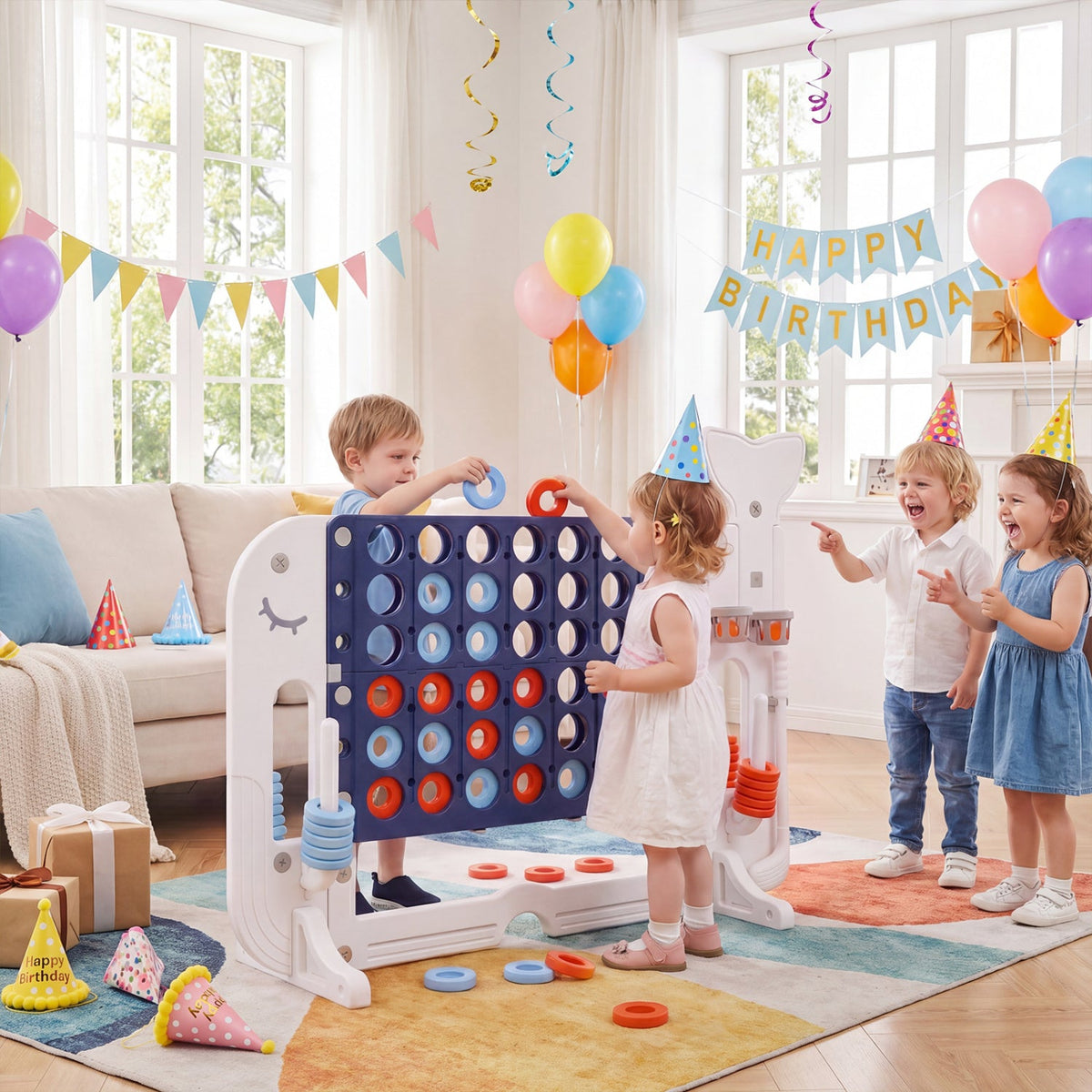 Giant 4-in-a-Row Game Set with Ring Toss and Basketball
