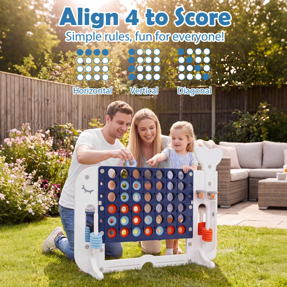 Giant 4-in-a-Row Game Set with Ring Toss and Basketball
