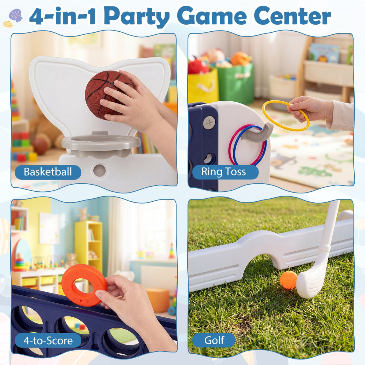 Giant 4-in-a-Row Game Set with Ring Toss and Basketball