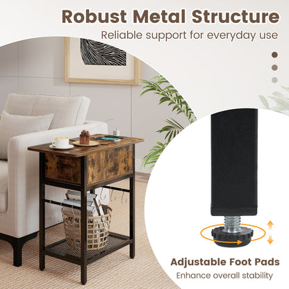 End Table with Charging Station USB Ports Outlets and Flip Top