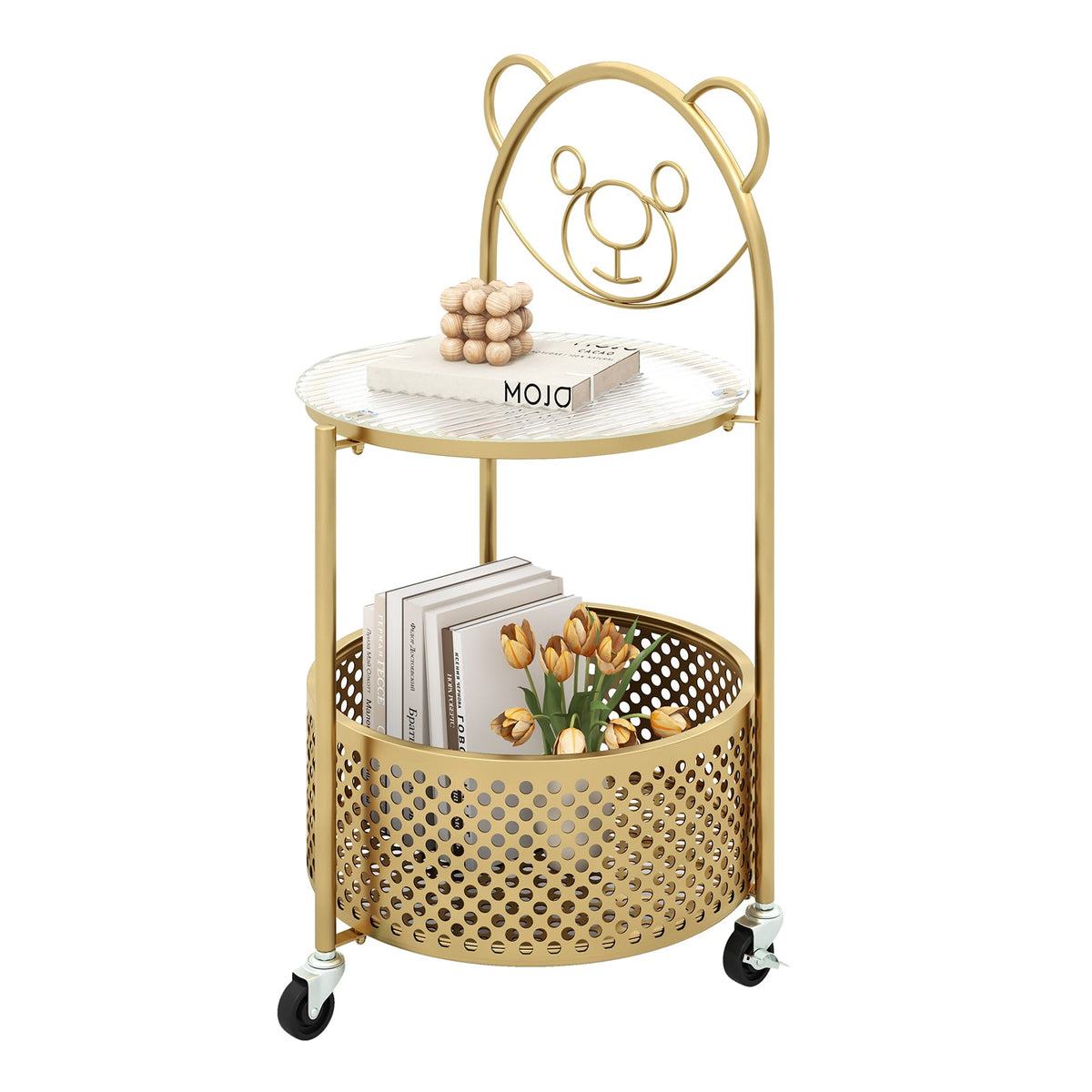 Modern Sofa Side Table on Lockable Wheels for Living Room Bedroom Study