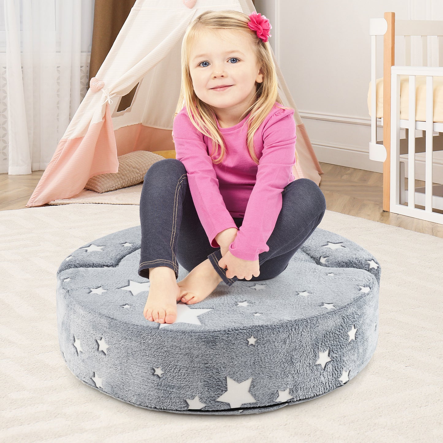 Kids Sofa Chair 2-in-1 Convertible with Glow in the Dark Stars