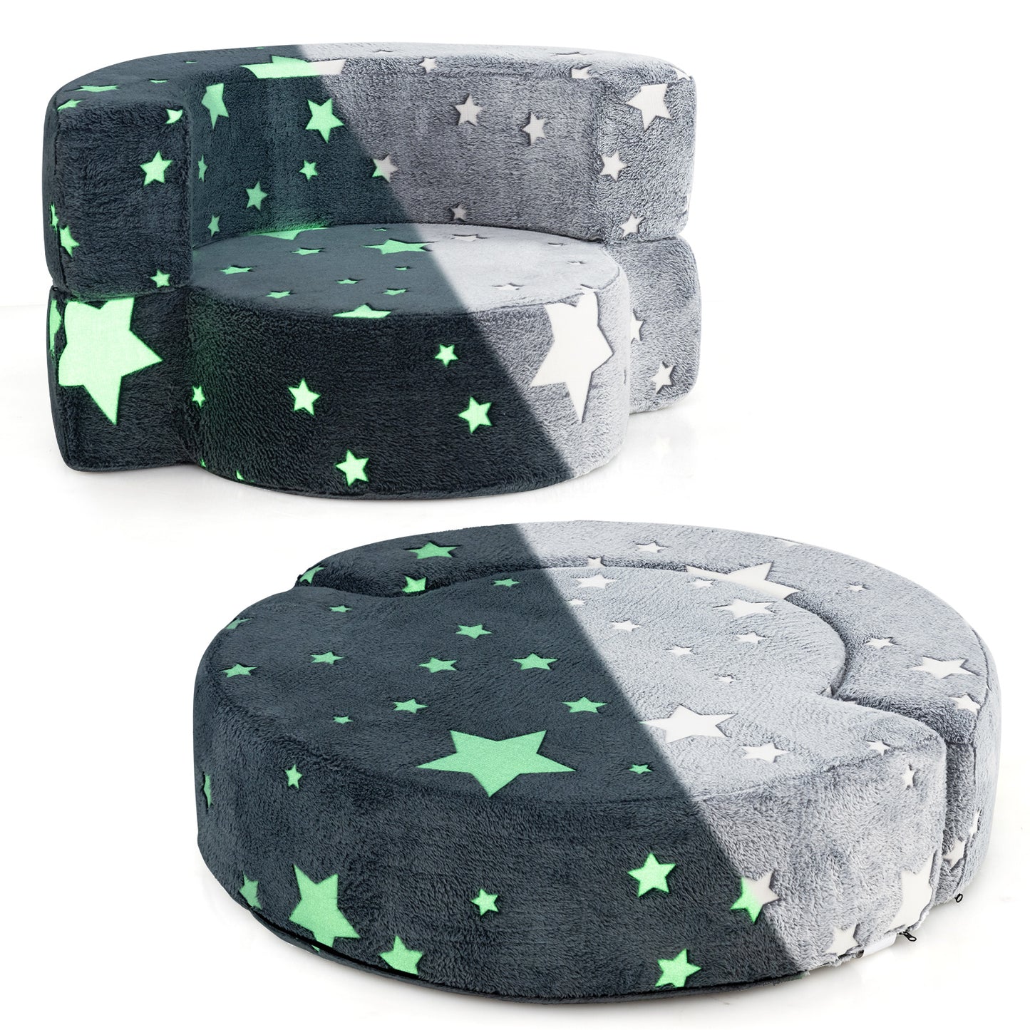 Kids Sofa Chair 2-in-1 Convertible with Glow in the Dark Stars