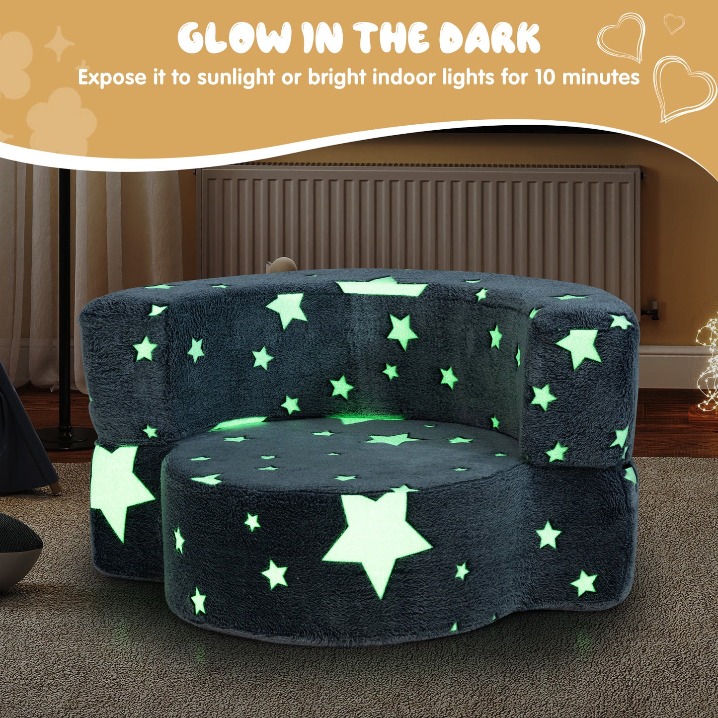Kids Sofa Chair 2-in-1 Convertible with Glow in the Dark Stars