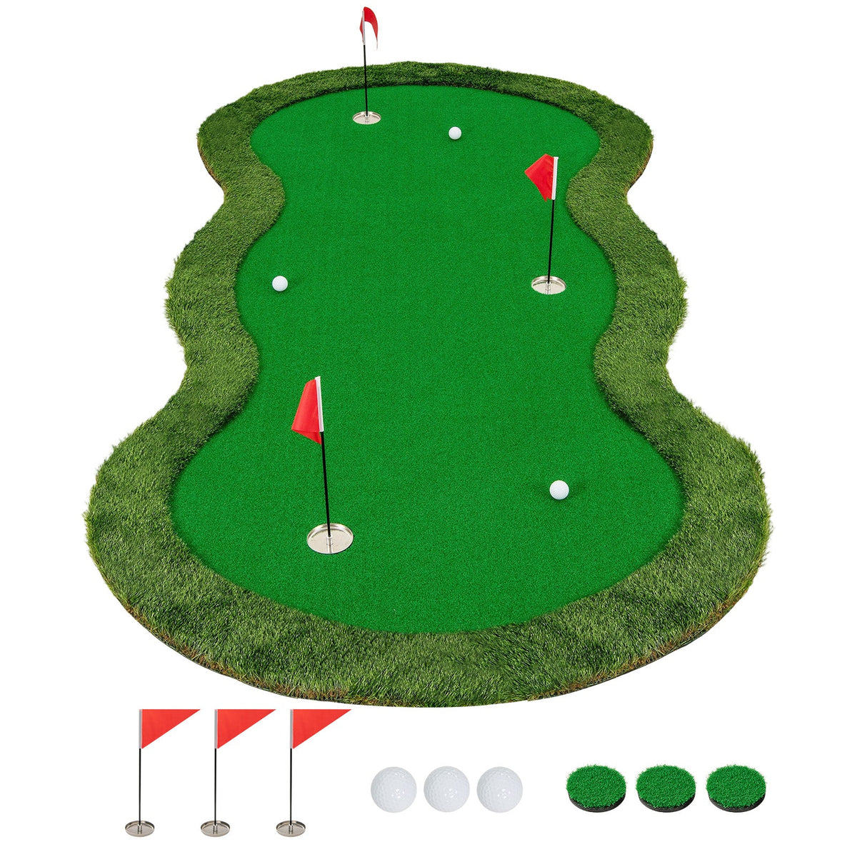 5 x 10 Feet Golf Practice Putting Green Mat with 3 Holes and Golf Balls for Home Office Backyard