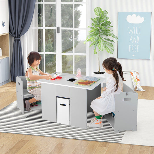 Kids Table and Chair Set with 4-in-1 Storage - Gray
