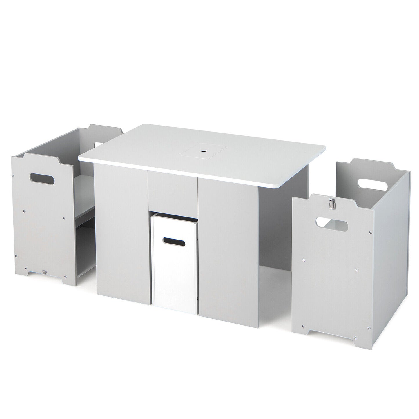 Kids Table and Chair Set with 4-in-1 Storage - Gray