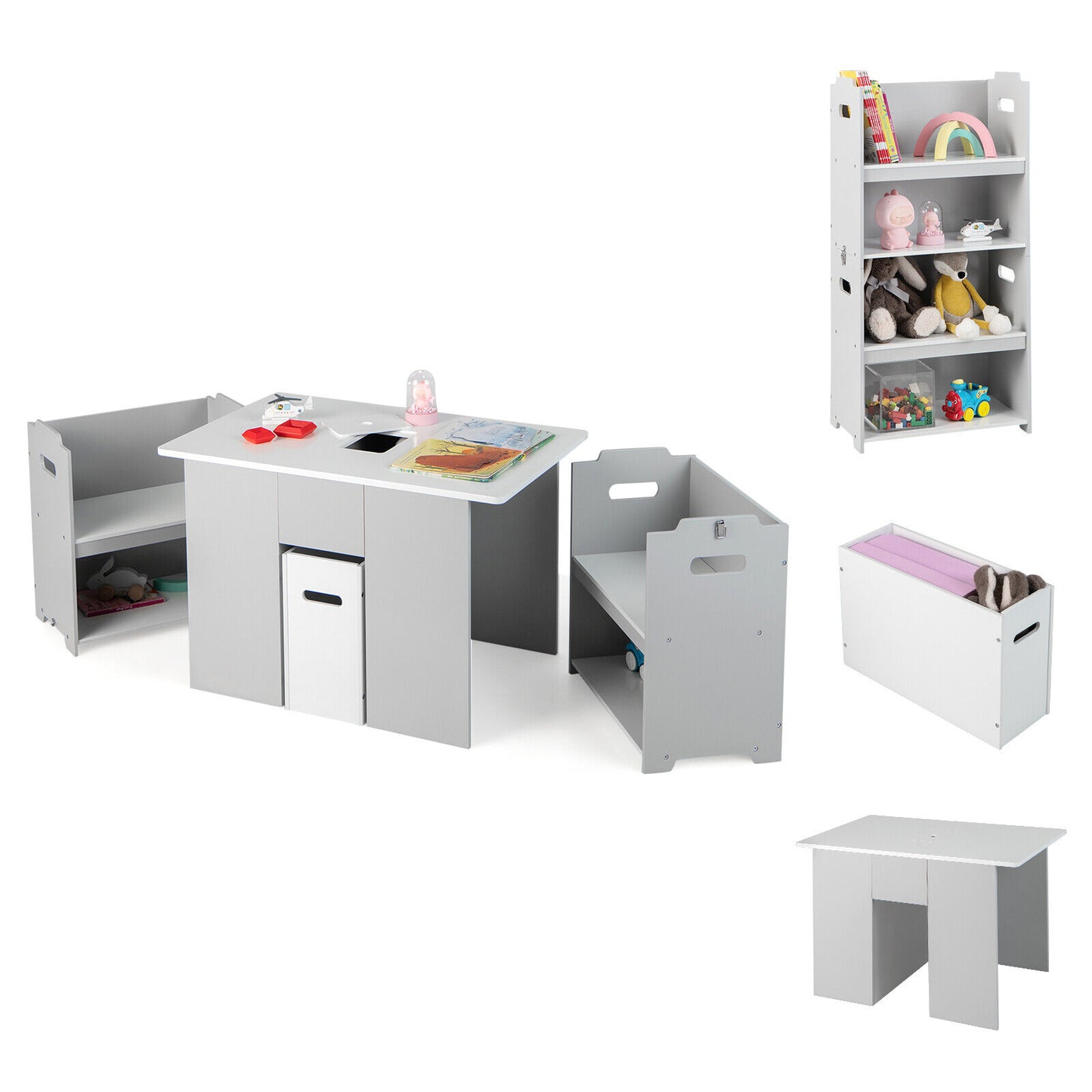 Kids Table and Chair Set with 4-in-1 Storage - Gray