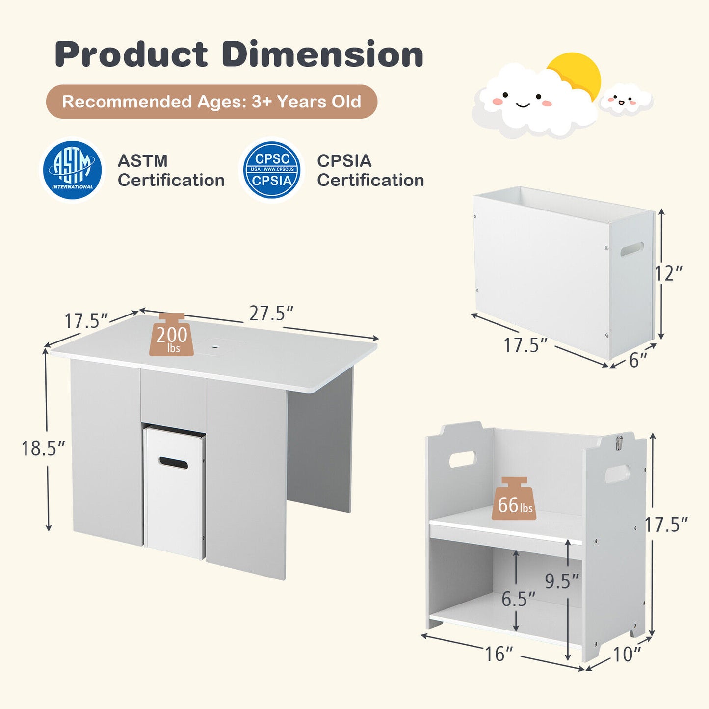 Kids Table and Chair Set with 4-in-1 Storage - Gray