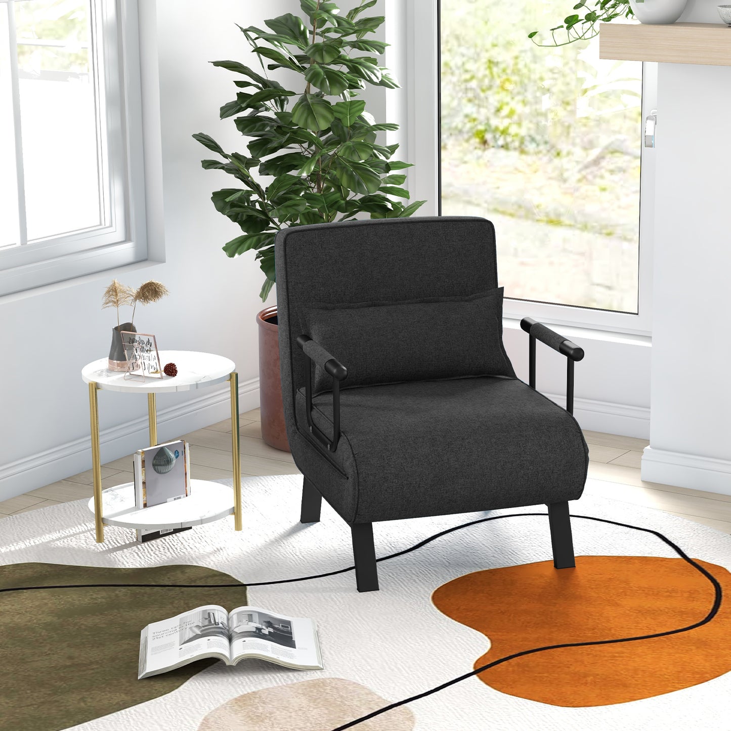 Convertible Sleeper Chair with 6 Position Adjustable Backrest