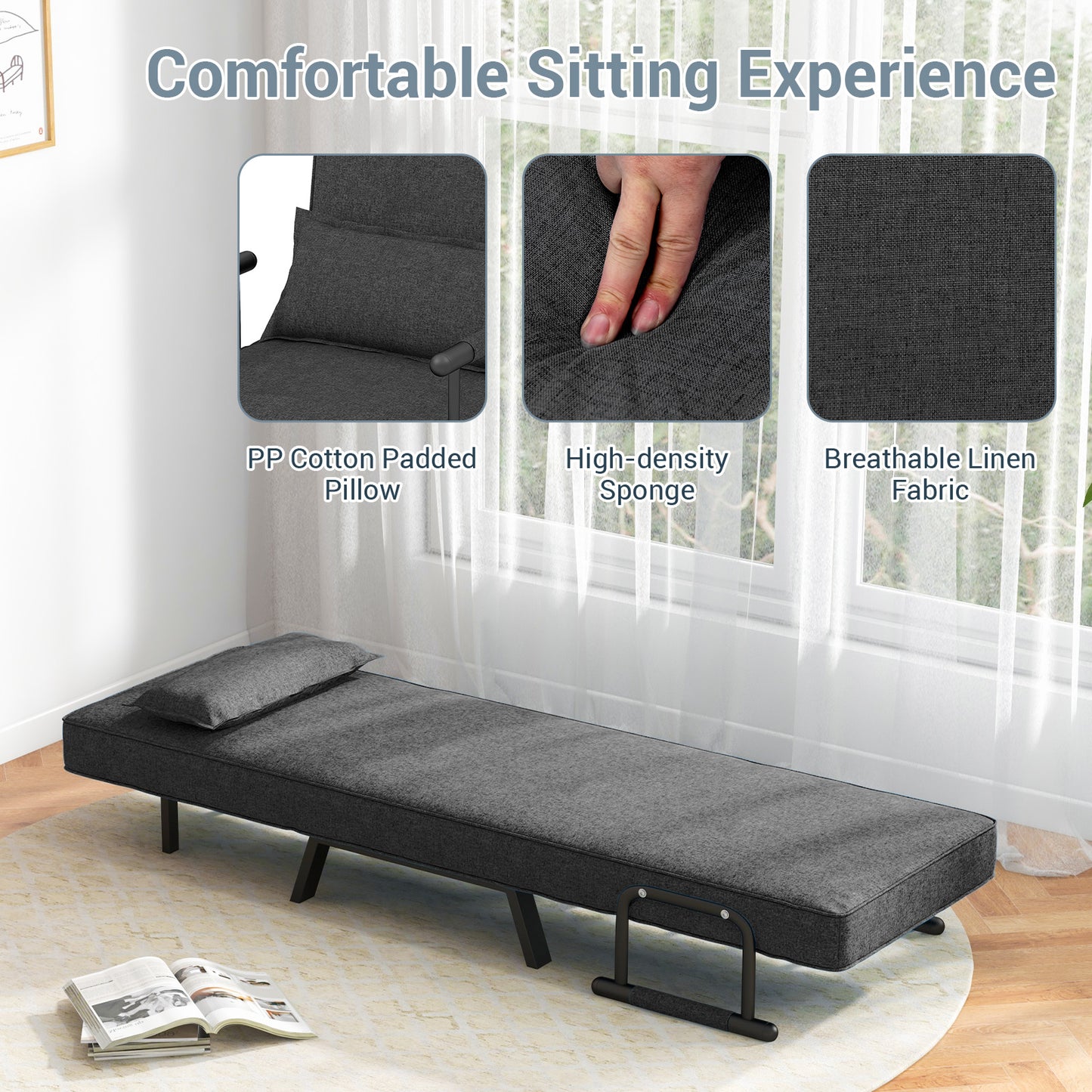 Convertible Sleeper Chair with 6 Position Adjustable Backrest
