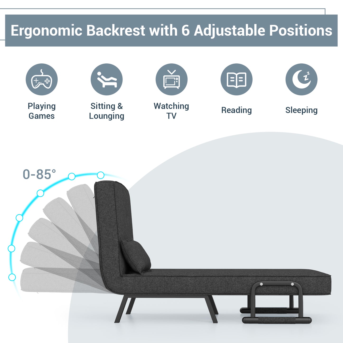 Convertible Sleeper Chair with 6 Position Adjustable Backrest