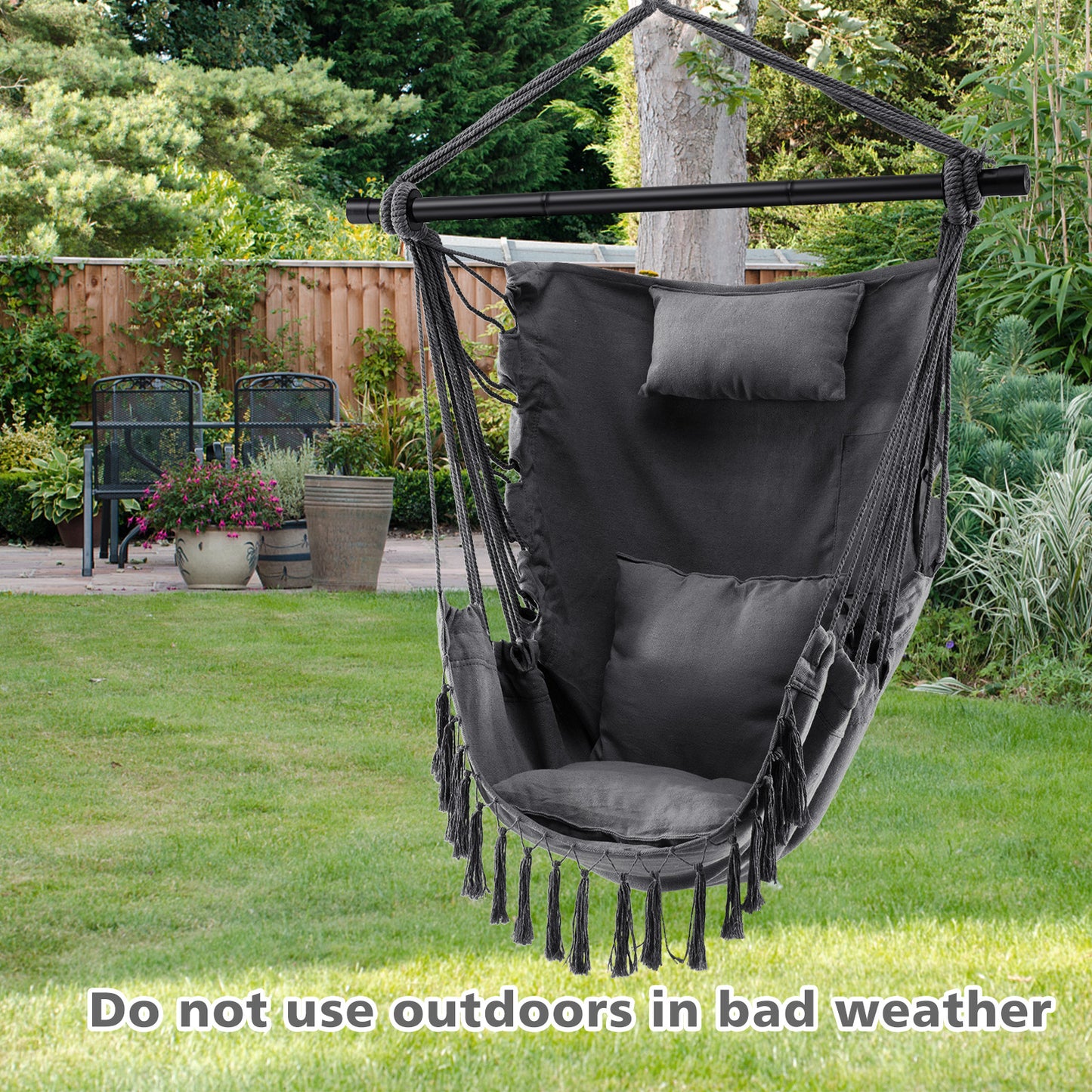 Hanging Rope Swing Chair with Pillow and Cushions