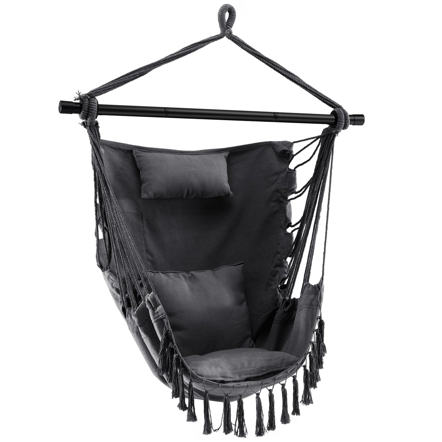 Hanging Rope Swing Chair with Pillow and Cushions