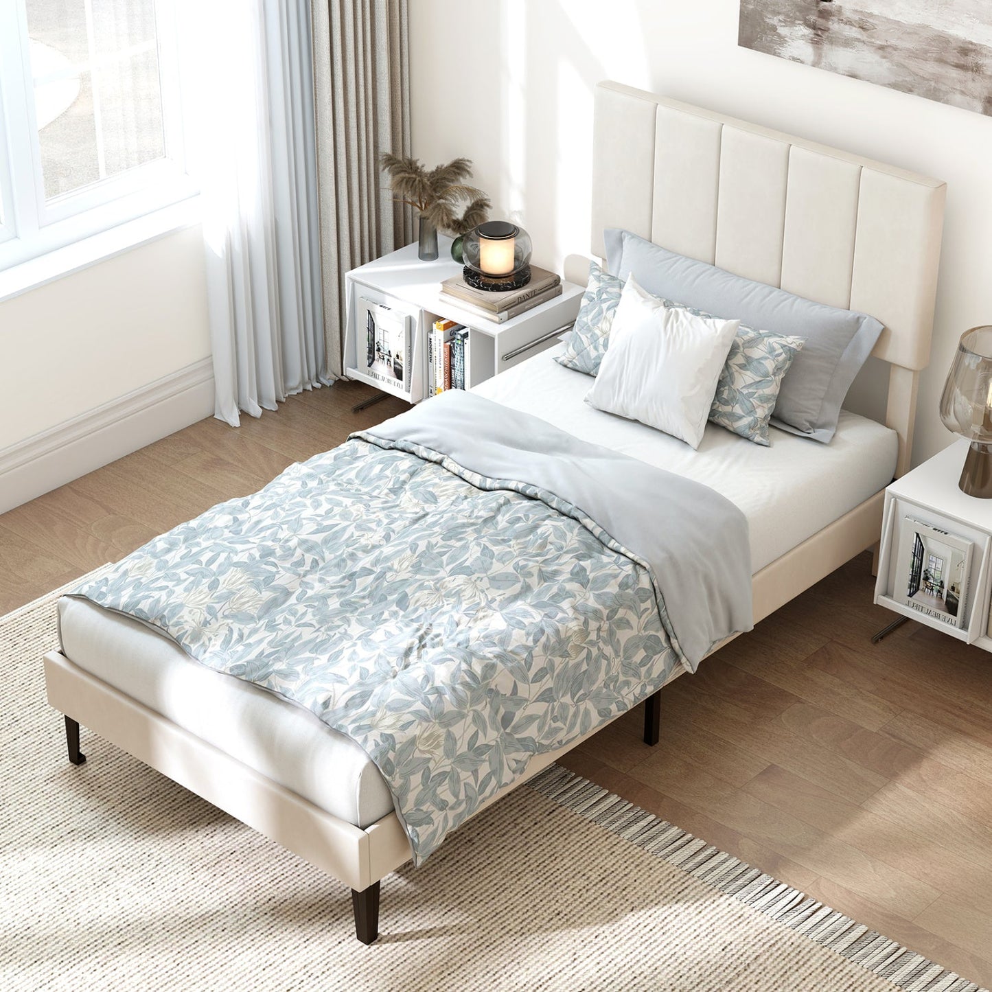 Upholstered Platform Bed with Adjustable Headboard - Twin