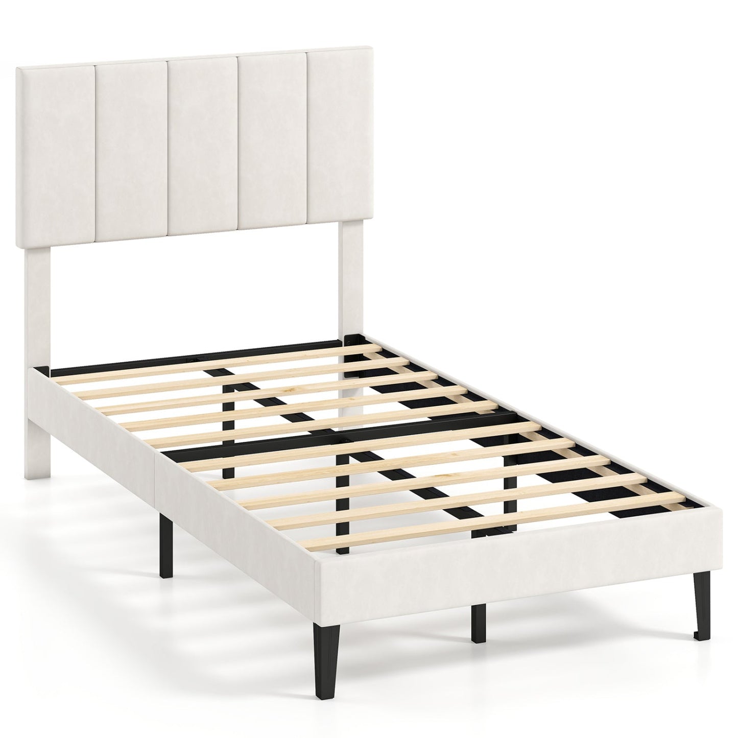 Upholstered Platform Bed with Adjustable Headboard - Twin