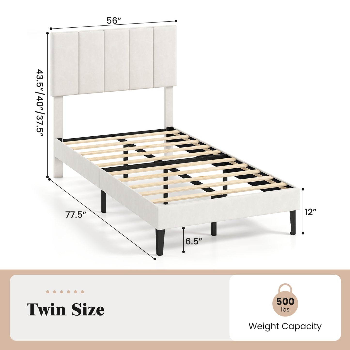 Upholstered Platform Bed with Adjustable Headboard - Twin