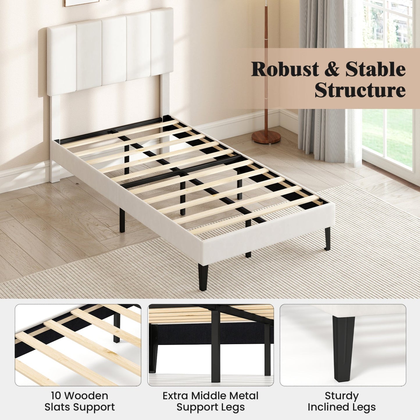 Upholstered Platform Bed with Adjustable Headboard - Twin