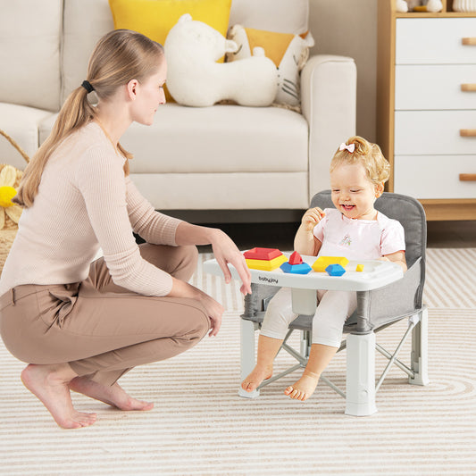 Portable Baby Booster Seat with Double Tray and Storage Bag