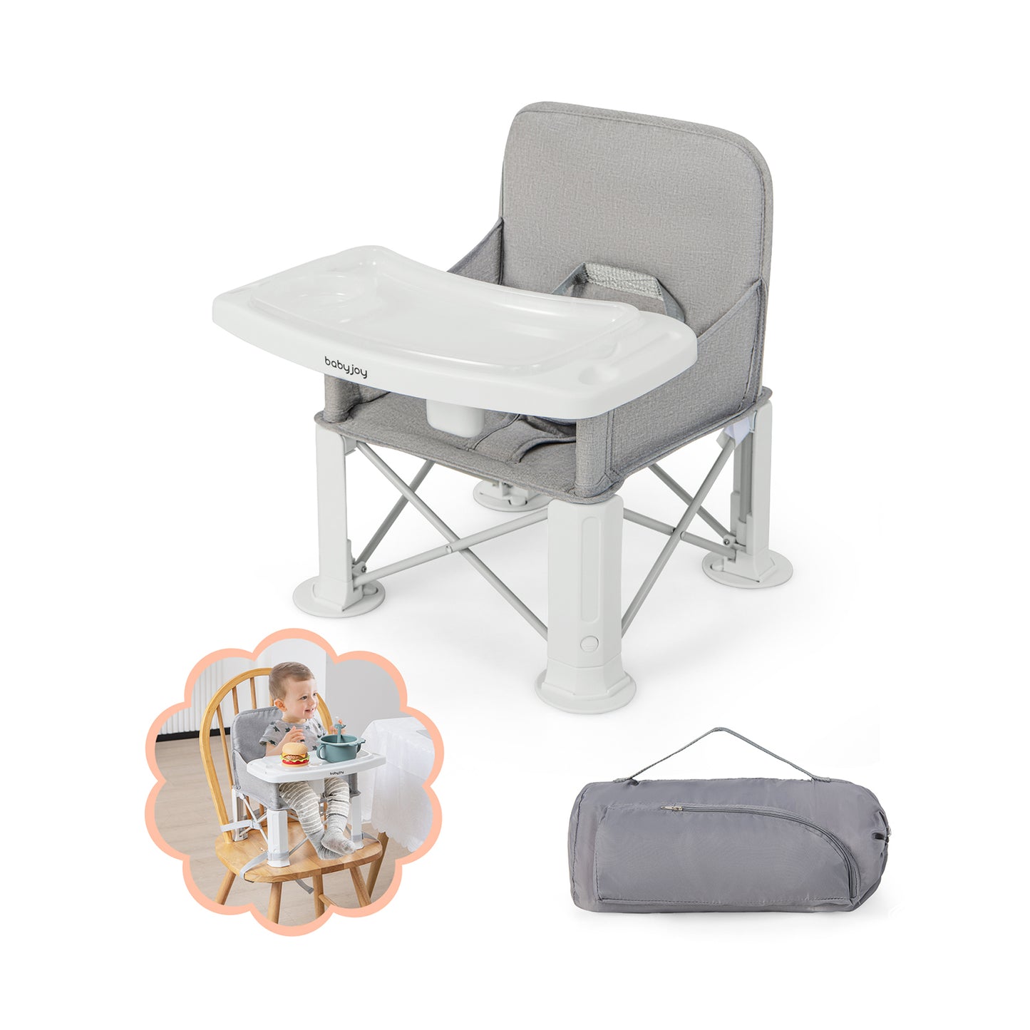 Portable Baby Booster Seat with Double Tray and Storage Bag