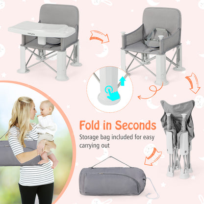 Portable Baby Booster Seat with Double Tray and Storage Bag