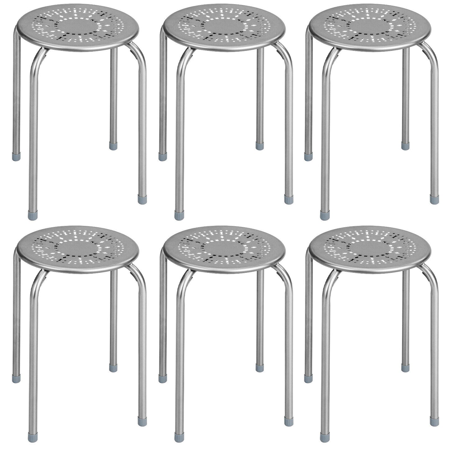 Stackable Metal Stools with Daisy Design - Set of 6